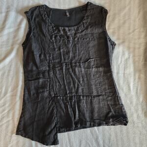 Inizio linen and knit asymmetric top black size M Italy